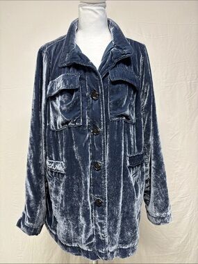 LOFT Velvet Utility Jacket in Slate Blue
